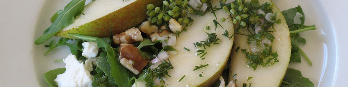 Arugula, Fennel and Pear Salad with Walnuts and Goat Cheese
