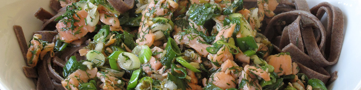 Pizzoccheri with Smoked Salmon, Dill and Green Onion