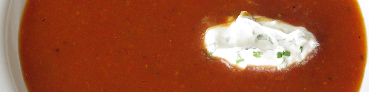 Roasted Rancho Tomato and Winter Squash Soup with Herbed Crème Fraîche